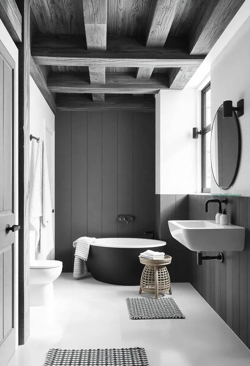 Architectural Elements: Incorporate exposed beams or wooden accents in black or white to reinforce the farmhouse aesthetic while adding architectural interest