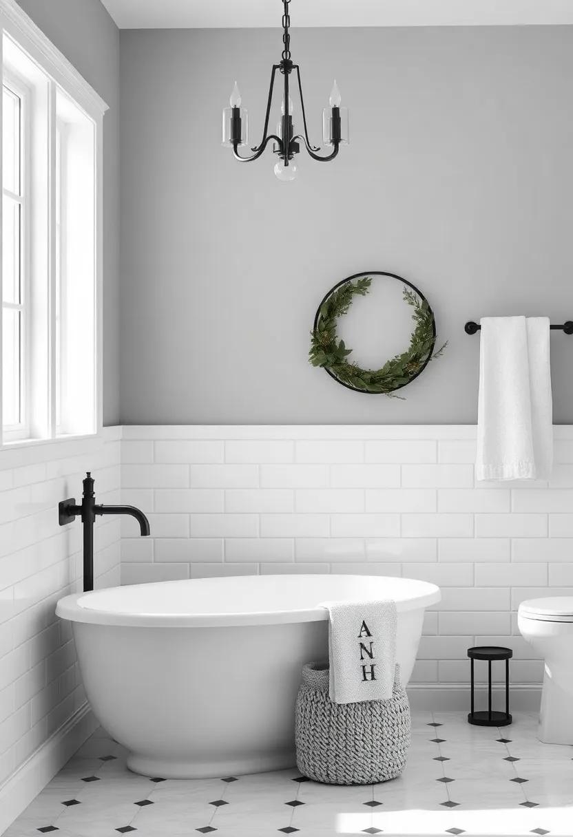 Reflection of You: Personalize your black and white farmhouse bathroom decor with meaningful items, ensuring it remains a tranquil and beautiful retreat