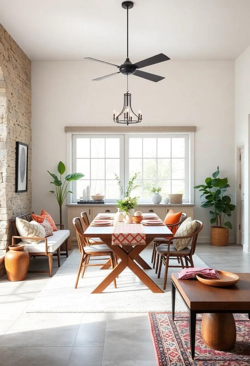 Add subtle pops of color through accessories like throw pillows or a patterned tablecloth