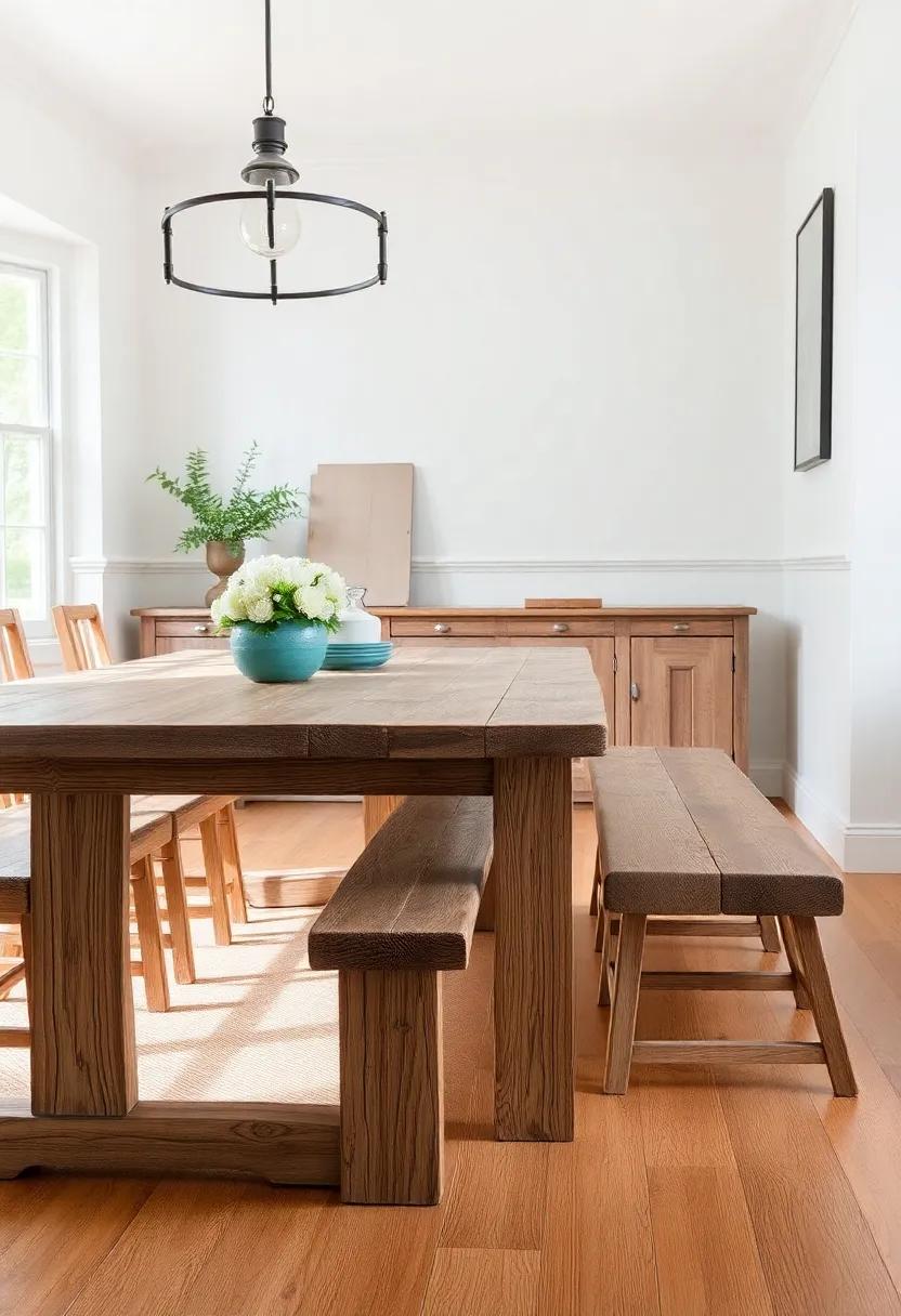Add a ​weathered‌ wooden bench seating along one⁣ side of ‍the table for an authentic country farmhouse feel