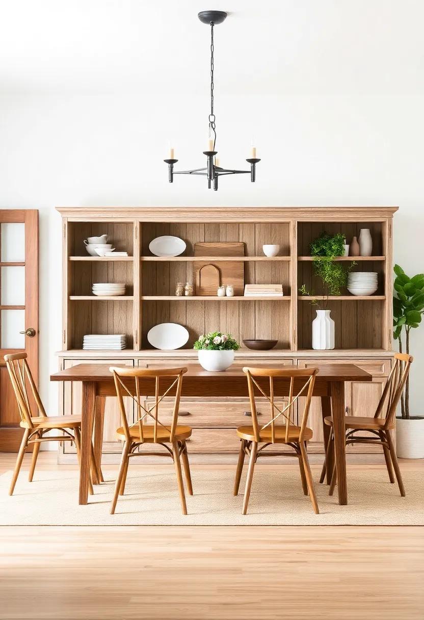 Install‍ a classic‍ farmhouse hutch or buffet ⁣in distressed wood to showcase your⁤ dining essentials and​ add storage