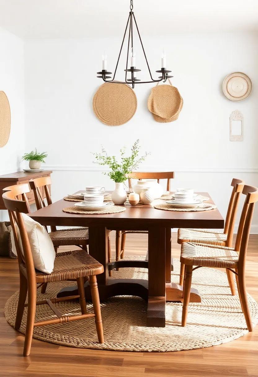 Layer your table with woven placemats and hand-thrown⁤ pottery for an artisanal farmhouse touch