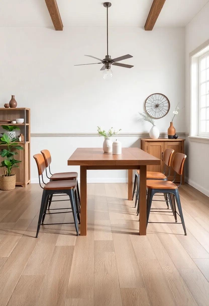 Mix and match rustic wooden furniture with industrial ​accents like steel stools for ​an ‍updated ‌farmhouse aesthetic