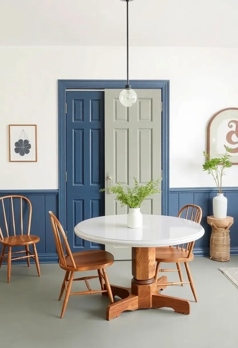 Paint your‍ dining room door or trim in a muted sage ‍or ‍navy blue for⁤ subtle farmhouse color pop
