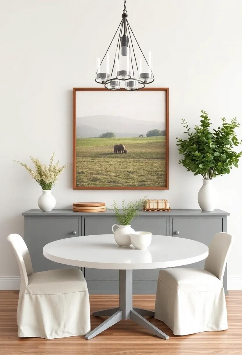 Place ⁢a ⁣large, framed pastoral‍ or botanical print on the ‌wall to⁣ connect the dining area to nature