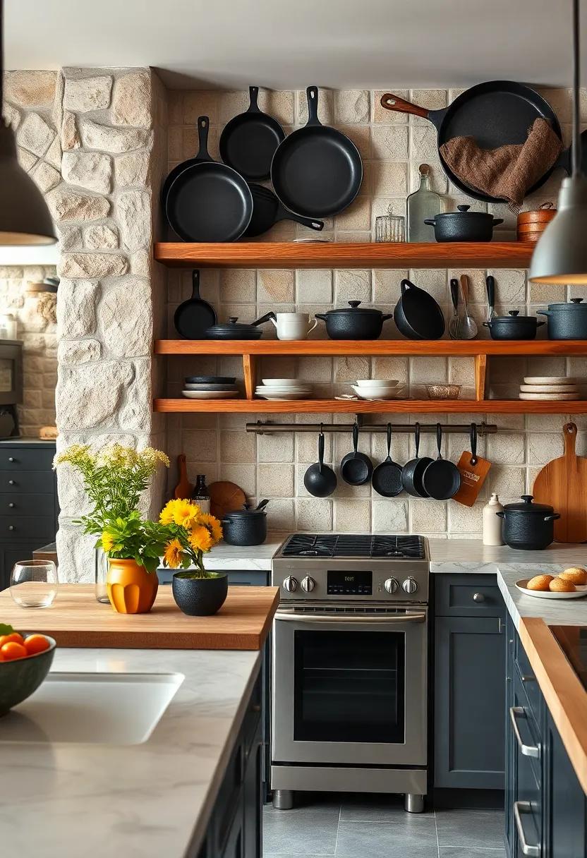 Cast Iron Cookware Showcase: Display your heavy cast iron skillets and Dutch ovens on open ⁢shelves or hooks