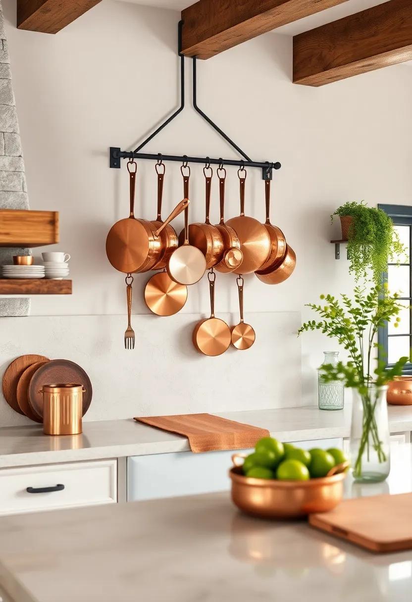 Copper Pots and Pans Display: Hang polished copper cookware on a wall ⁣rack, combining⁣ utility with aesthetic appeal