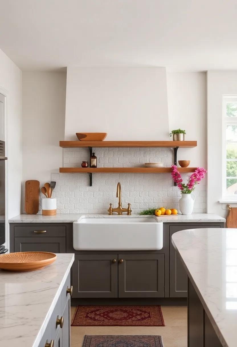 Farmhouse Sink with Apron Front: Invest in a deep, apron-front sink made of porcelain or fireclay for a traditional farmhouse look