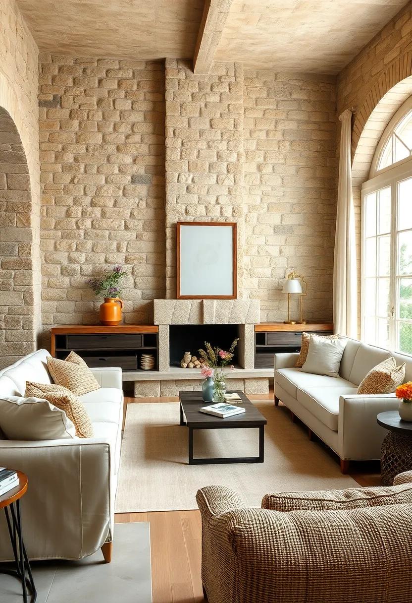 Embrace rustic⁣ elegance with exposed stone walls paired ‌with ​soft⁢ linen upholstery⁤ to ⁣create a​ cozy French‍ country living⁢ room
