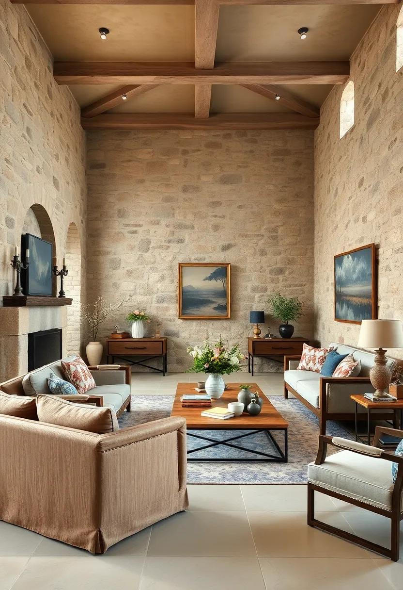 Use distressed wooden furniture and ⁤wrought-iron accents to ⁣complement the rugged beauty of stone walls