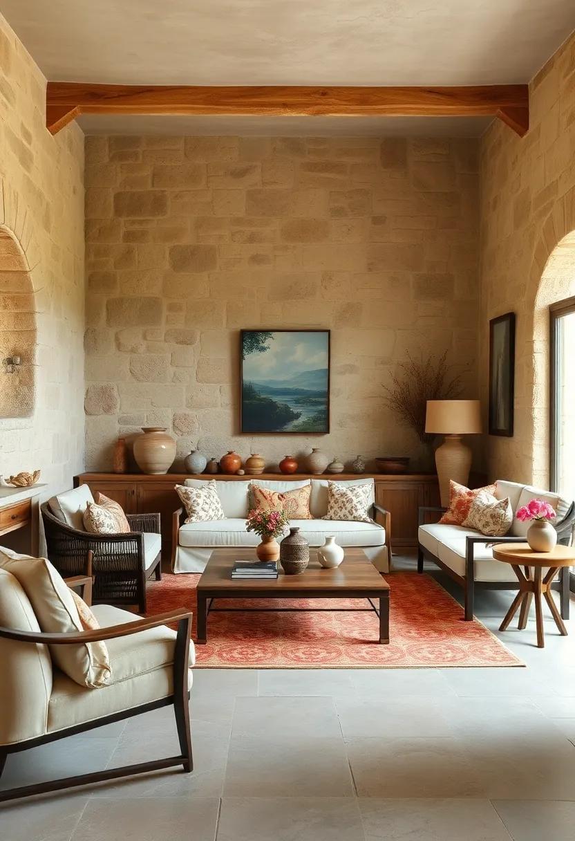 Display antique French pottery‍ and⁢ vintage textiles against stone walls to⁣ enhance ​the traditional countryside feel