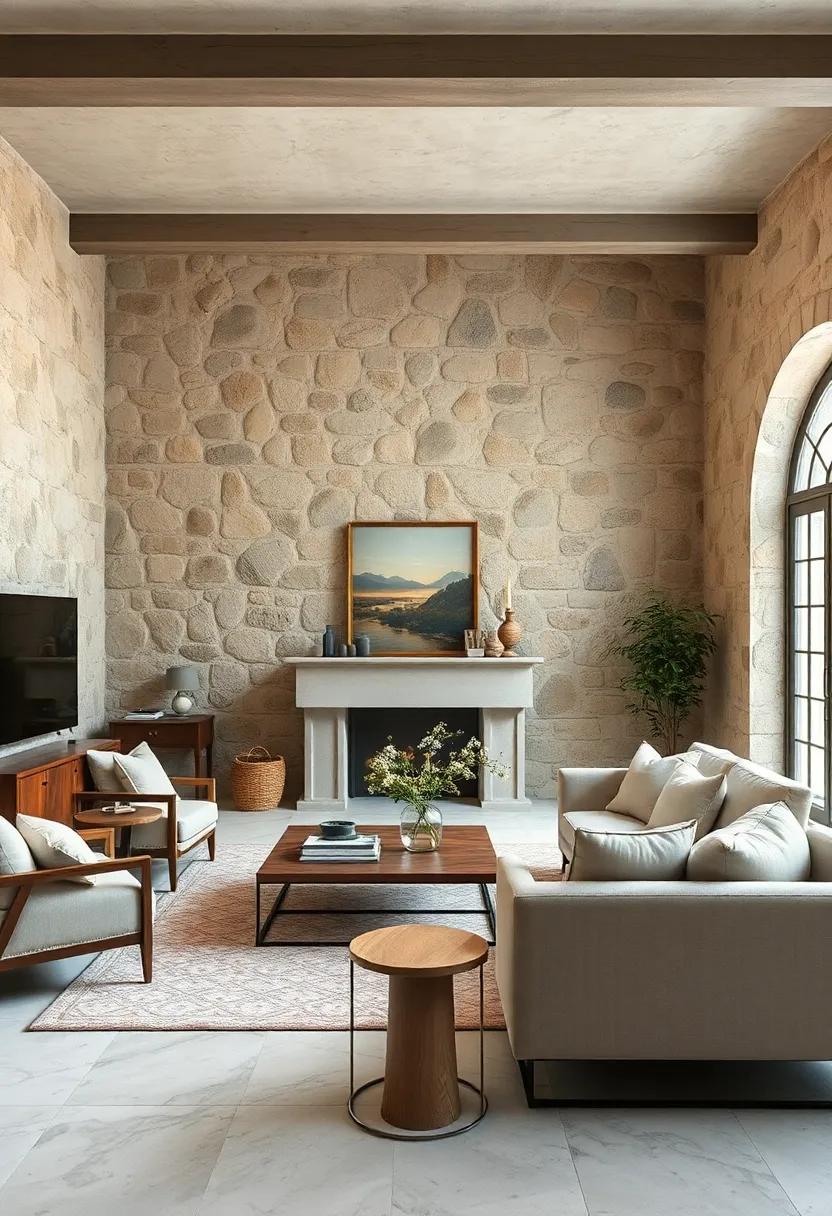 Use muted pastel shades ⁢on furniture and décor elements to contrast softly with the raw stone backdrop