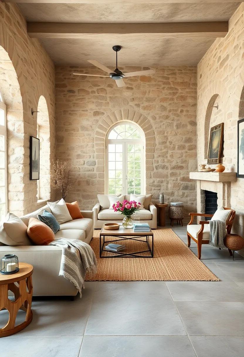 Use layered ​textures like wool‌ throws, sisal carpets, and linen drapes to enrich ⁤the sensory experience ​of a ‌stone-walled living ‌room