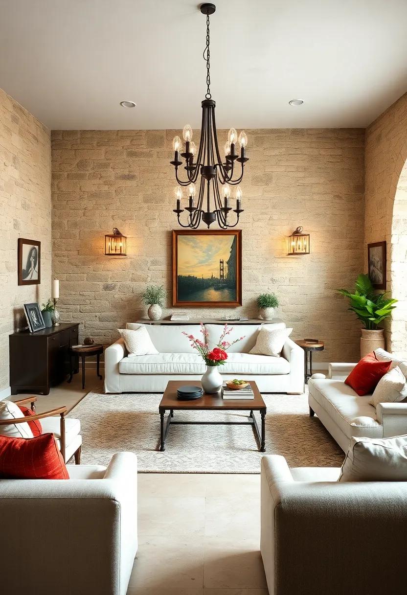 Select vintage​ chandeliers or‍ wrought-iron lighting fixtures ​that echo the ⁢rustic charm​ of‍ the ⁣stone ⁢surroundings