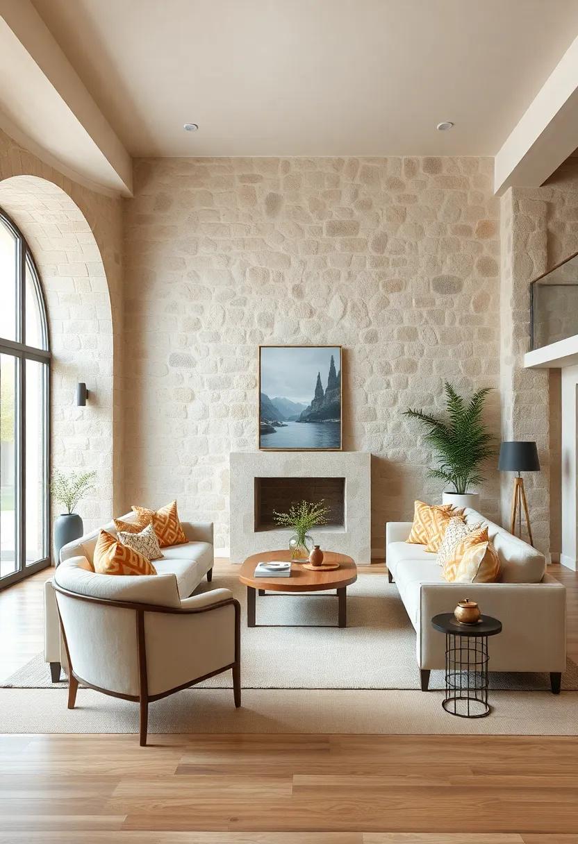 Incorporate a neutral color palette with warm ‍beige ​and⁤ cream tones ‌to highlight the natural texture of stone walls