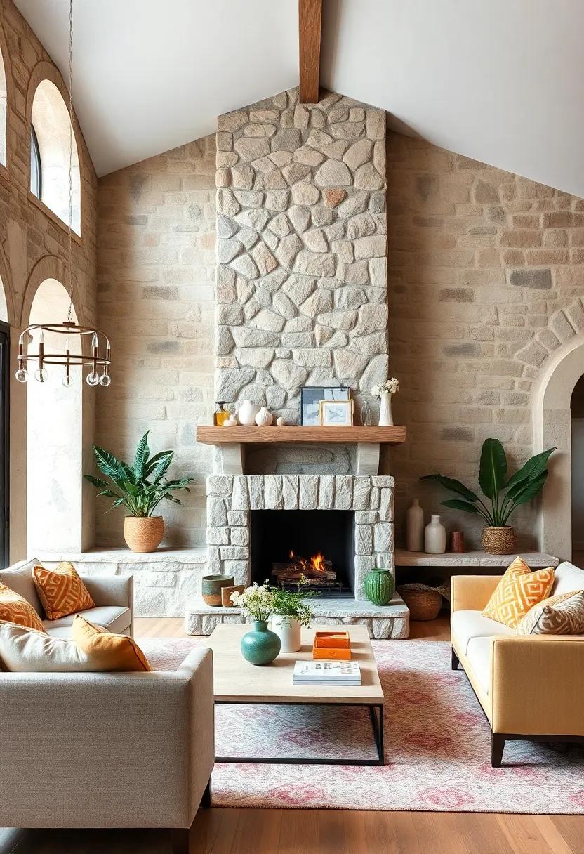 Position a large ⁢stone fireplace as the ⁤focal point to create warmth and a welcoming ambiance ‍in your living ‍room