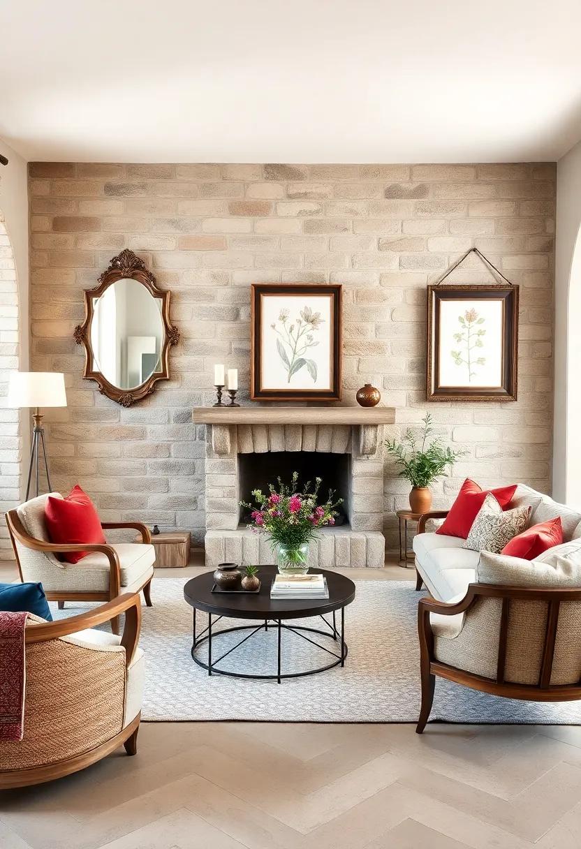 Hang aged wooden mirrors ⁢and​ framed botanical prints⁤ on stone ​walls for⁤ added ⁢texture and ⁢visual⁢ interest