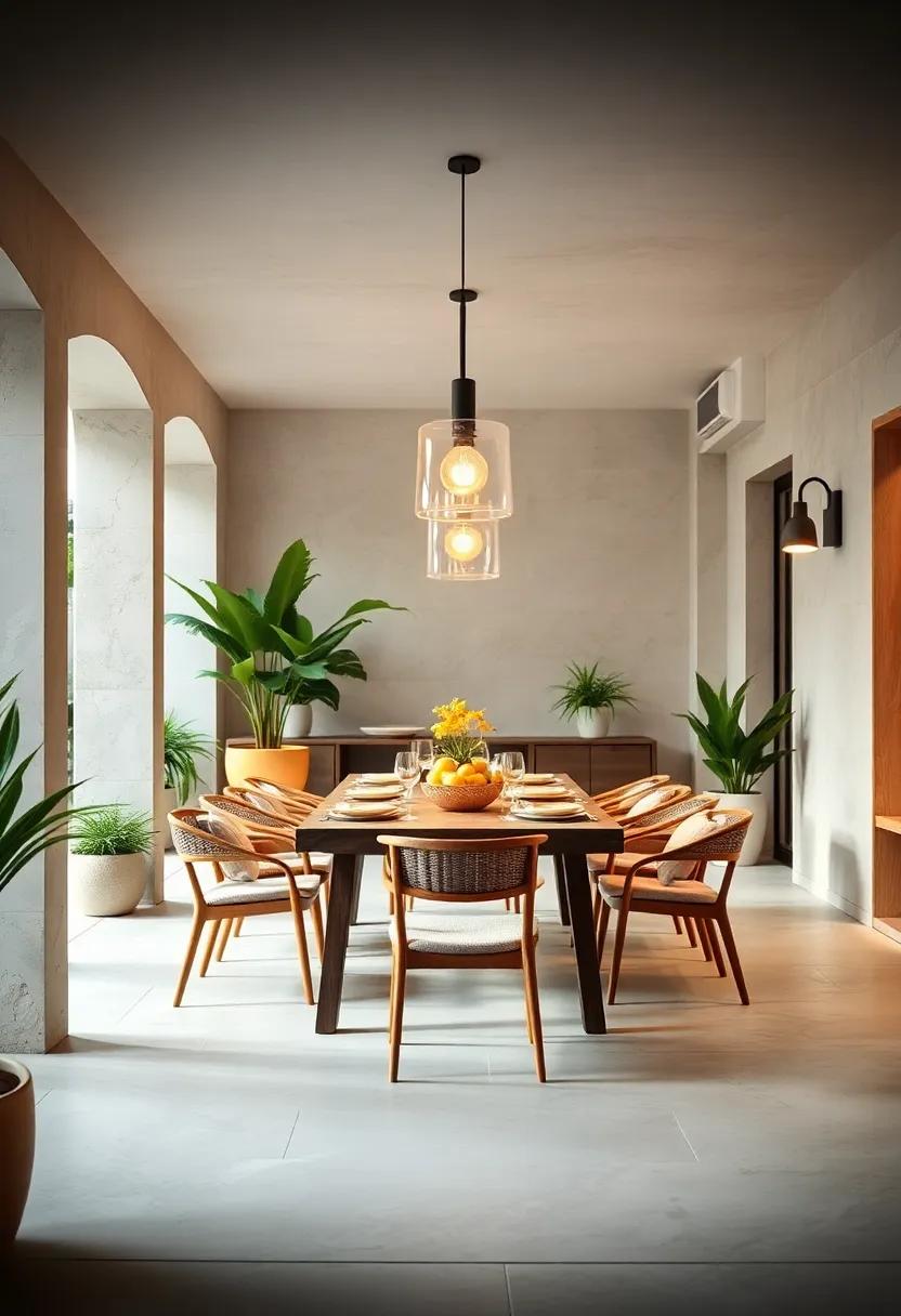 Scandinavian Design Featuring Clean Lines, Neutral Tones, and Simple Plant Accents Creating a Serene Dining Experience