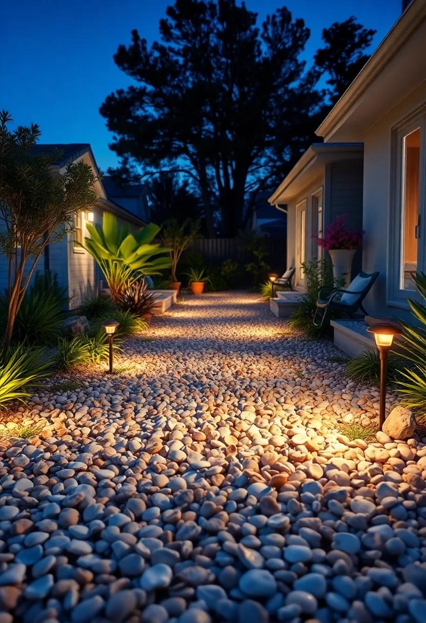 Seashell Path Illuminated by Solar Garden Lights Creating​ a Magical Evening Mood in‌ a Coastal-Themed Yard