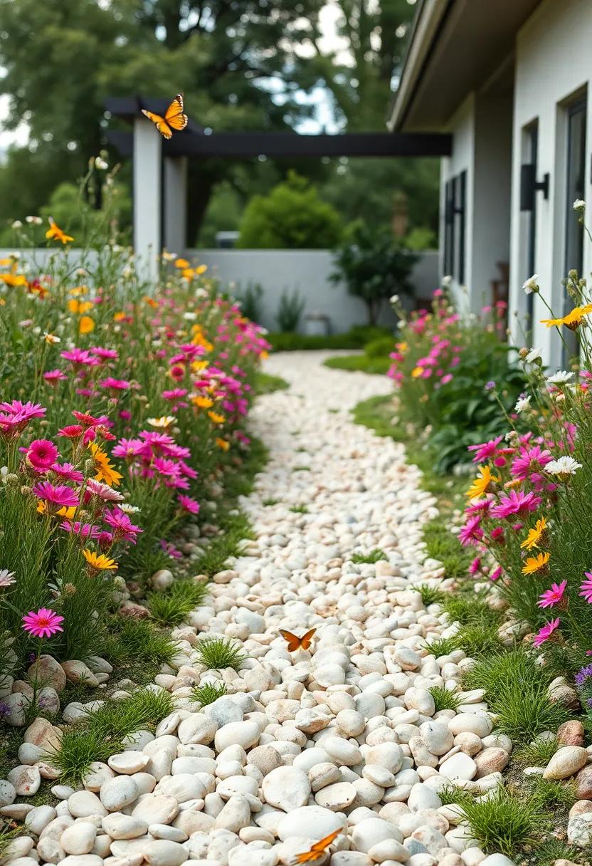 Seashell ⁣Path Snaking Through‍ a Wildflower Meadow with Fluttering Butterflies and Soft Breeze Movement