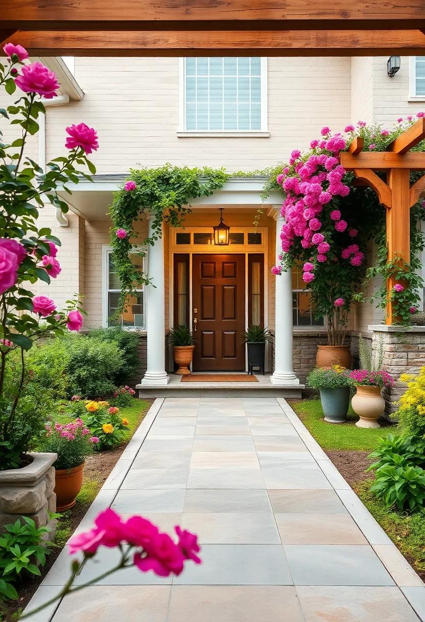 Charming Cottage⁤ Front Yards Embellished with Climbing Roses and Wooden​ Garden Arbors