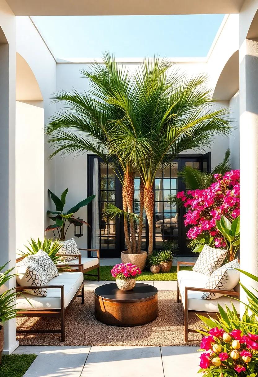 Bright and Breezy Front Yard Setups with palms and Bougainvillea in Warm Coastal Areas