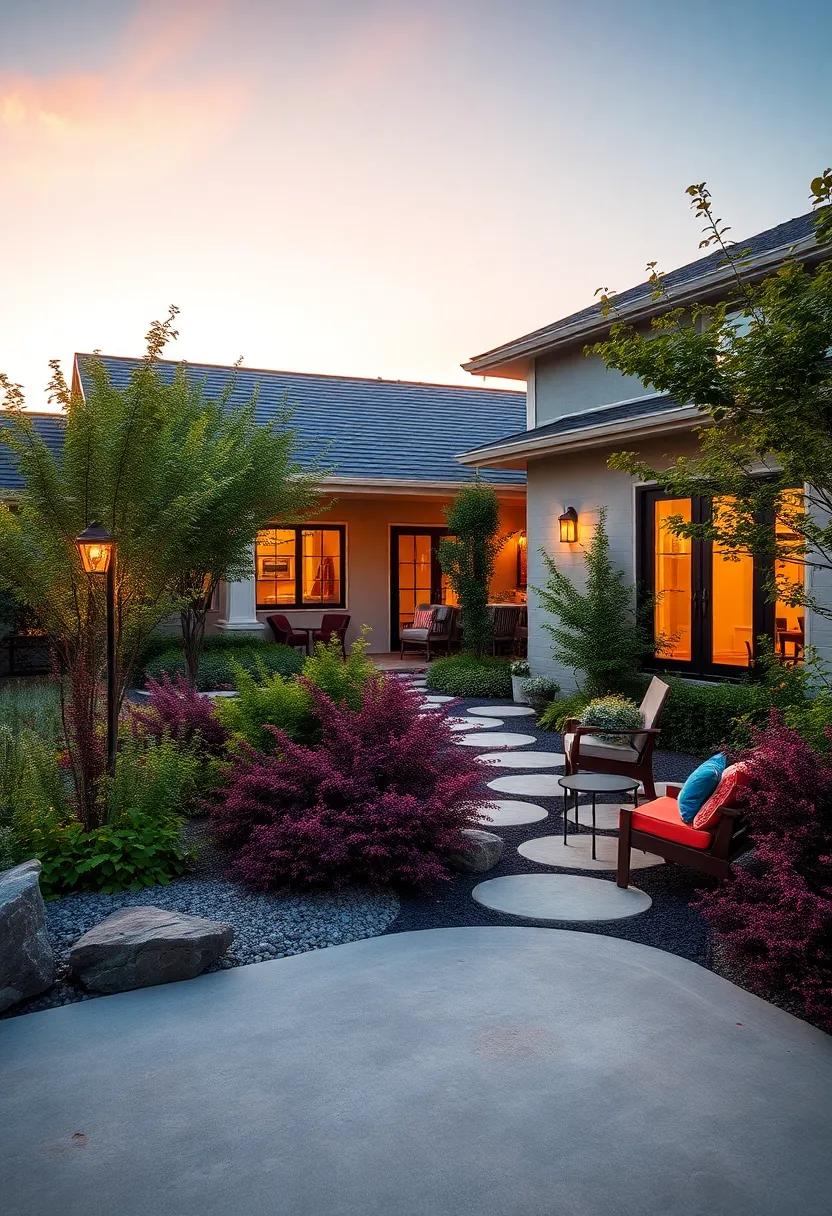 Sunset Backlit Front Yards‍ with Native shrubs and Birds nesting in Temperate Zones
