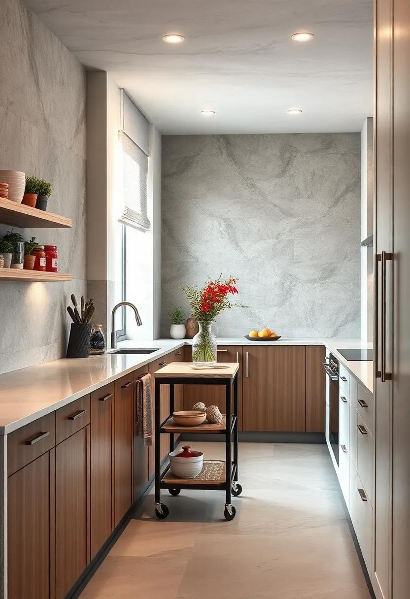 Add ​a ‌rolling‍ cart that fits‌ between galley⁢ kitchen​ cabinets for extra prep ⁤space and storage