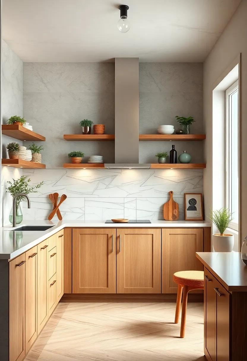 Use peel-and-stick backsplashes ⁤behind open shelves to add ⁤texture ​and⁣ protect walls