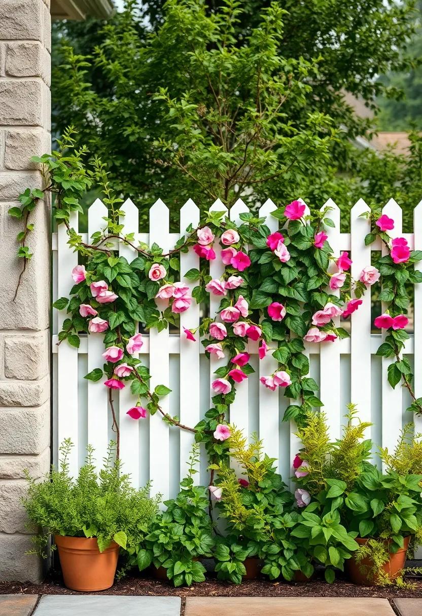 Classic White ​Picket Fence Draped with sweet‍ Peas for Timeless Charm