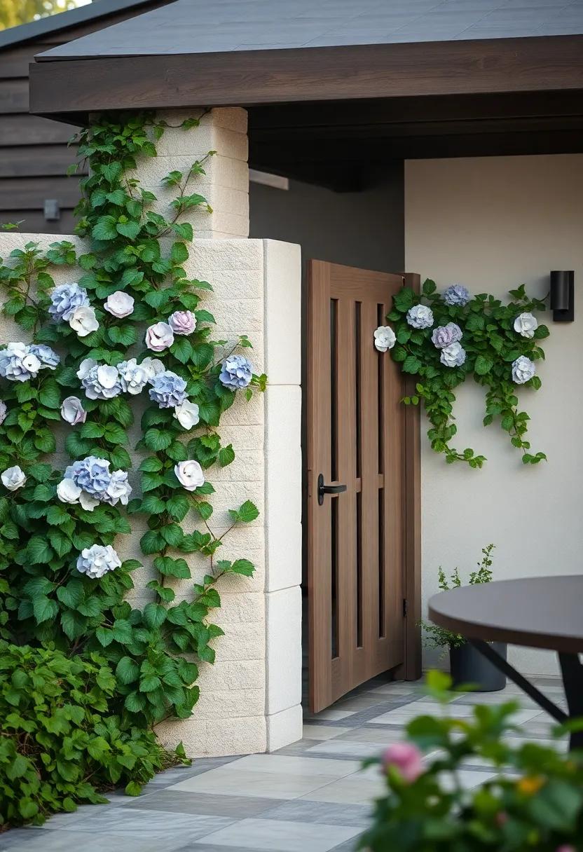 Garden Gate ​Fence Decorated with Early-Blooming Climbing Hydrangea