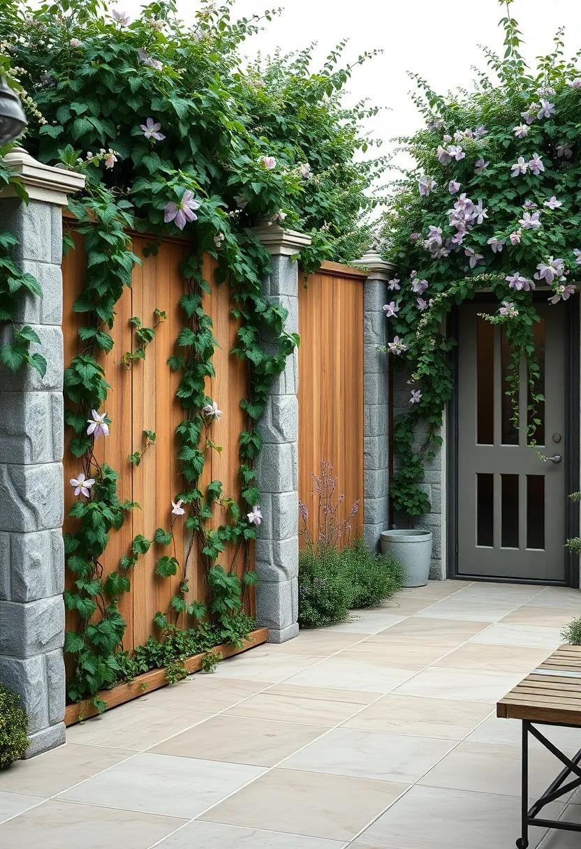 Ornate Fence Sections⁣ Clad ⁣in ⁢Snowy Clematis Armandii