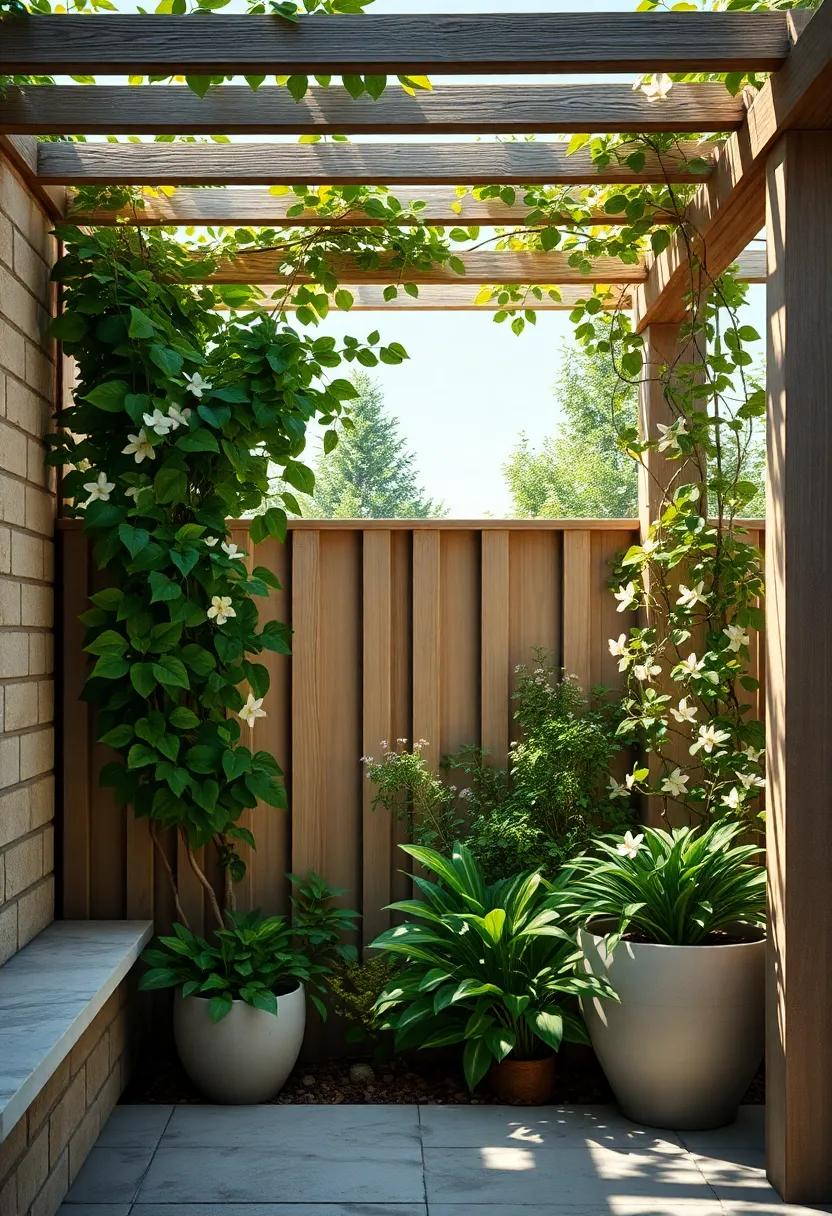 Pergola Fence‍ Blended beautifully with Star ⁣Jasmine blooms