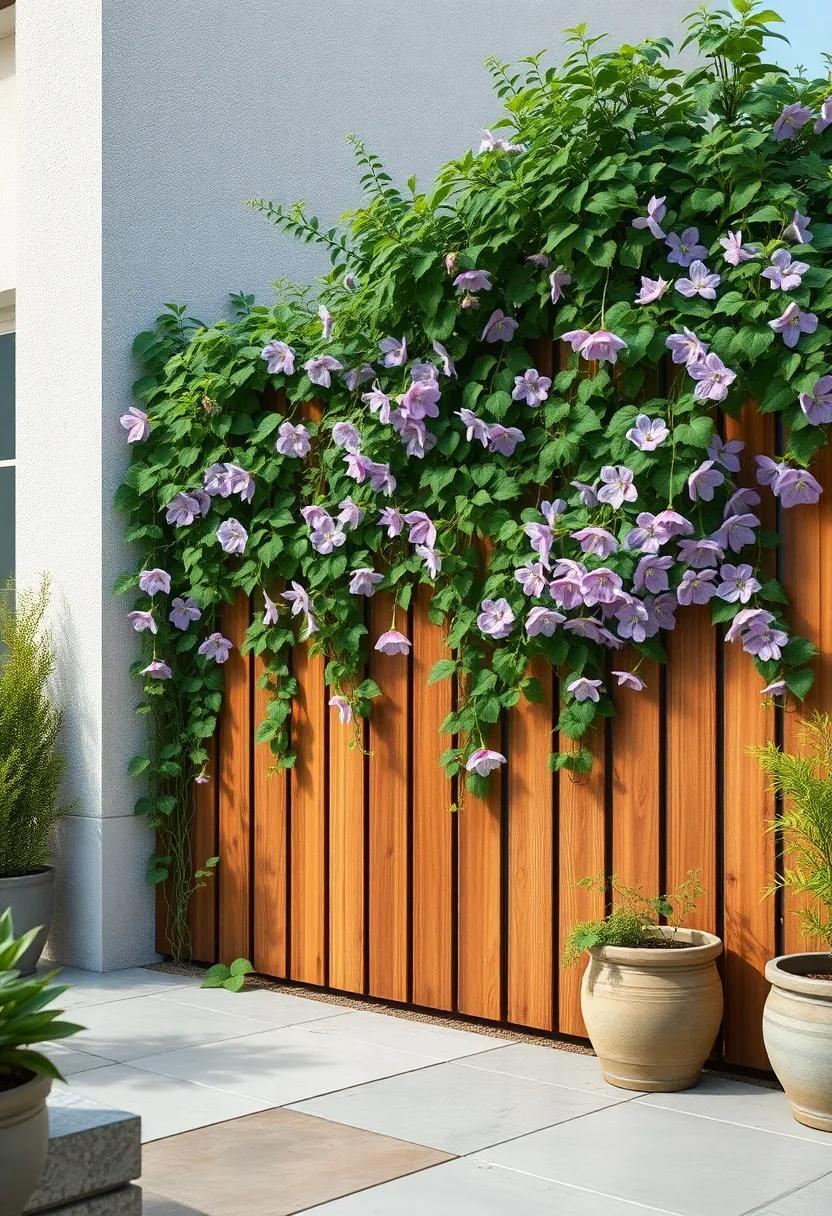 Rustic Wooden Fence⁢ Covered in Blooming Clematis for a Cottage Vibe