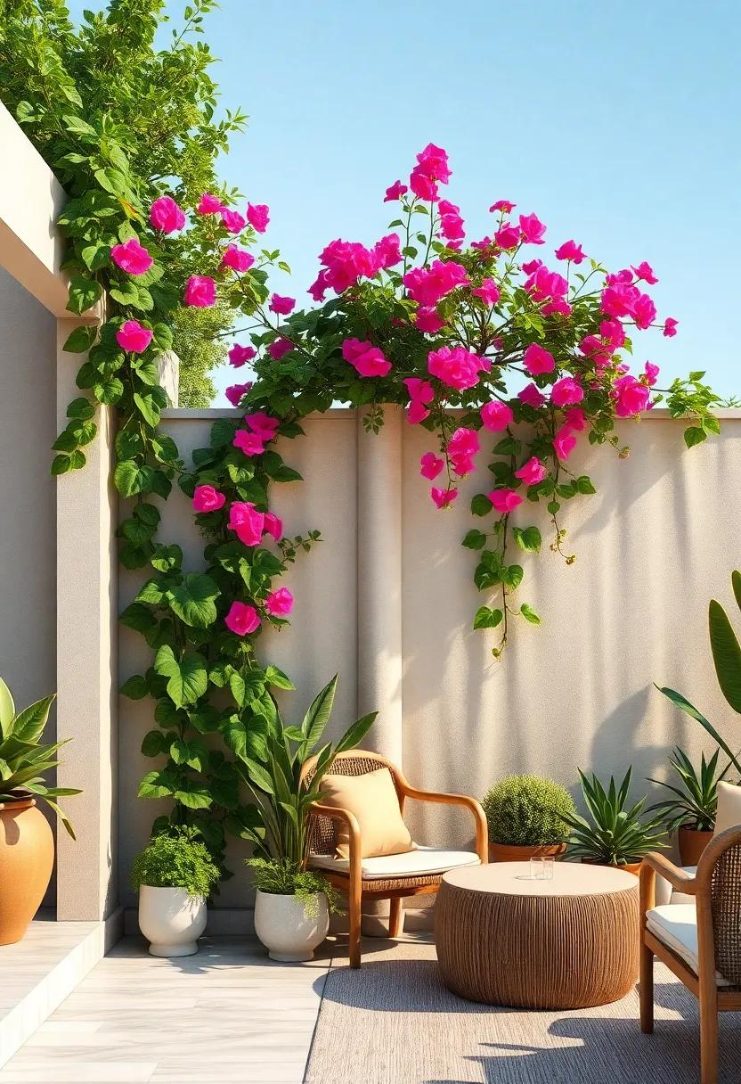 Vinyl Fence Elevated by Bright Bougainvillea Branches