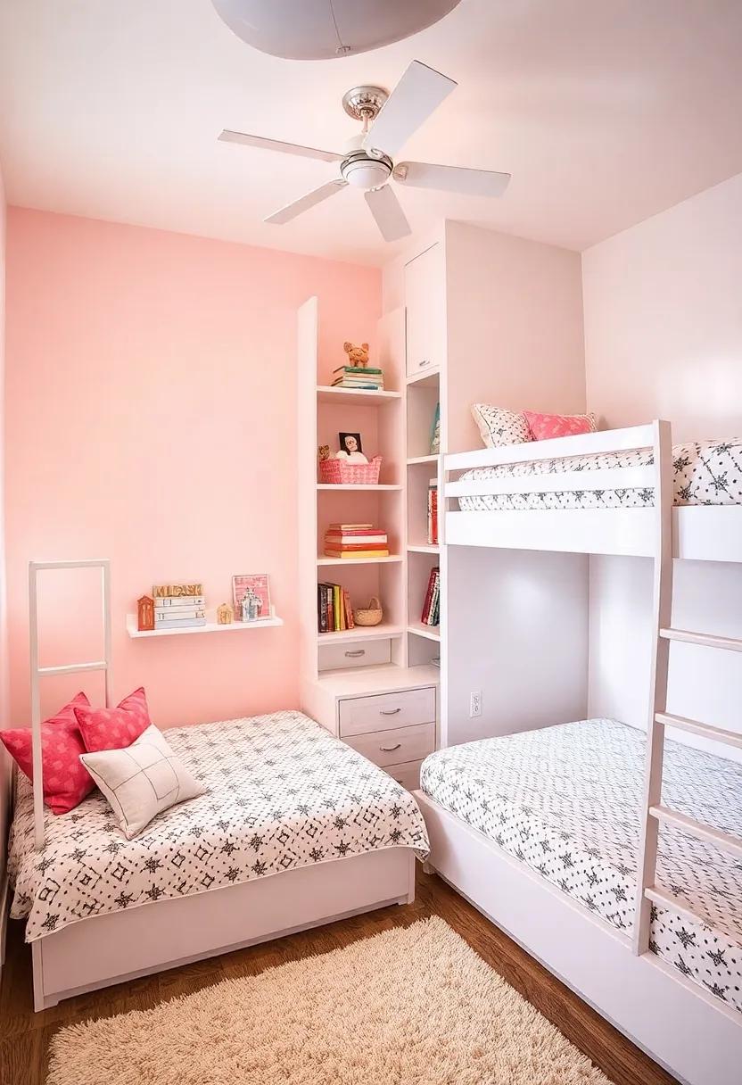Built-in shelving: Incorporate ‌built-in shelves beside the bunk beds for⁢ easy access to books, toys,⁤ and ⁢decorations, enhancing both style‌ and‌ function