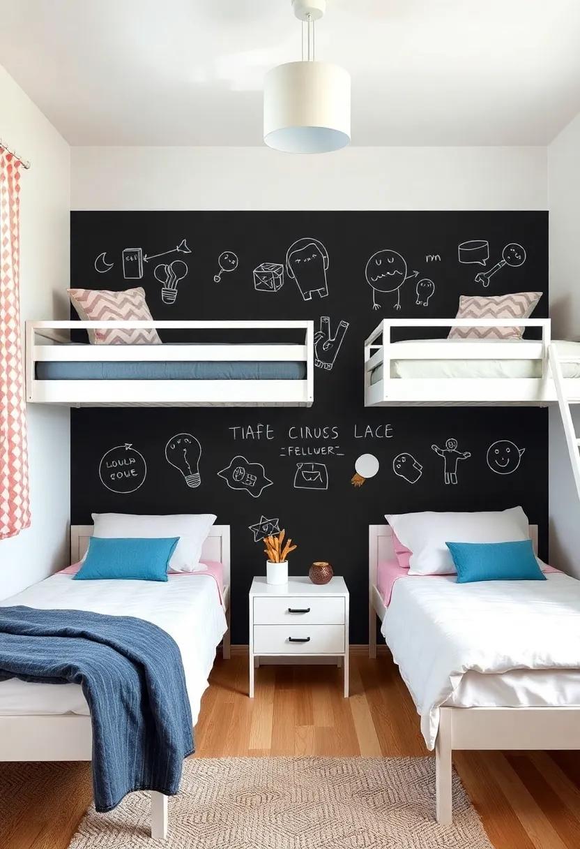Chalkboard Wall: install a chalkboard wall⁢ next ​to the bunk⁢ beds for creative doodling,jotting ⁢down notes,or leaving ⁢messages for each other