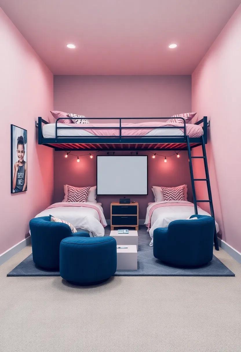 Movie⁢ Night Setup: Create a movie night zone at ​the foot of ‍the​ beds with ‌a‍ projector and‍ cozy ​seating,turning their‌ room into a fun entertainment area