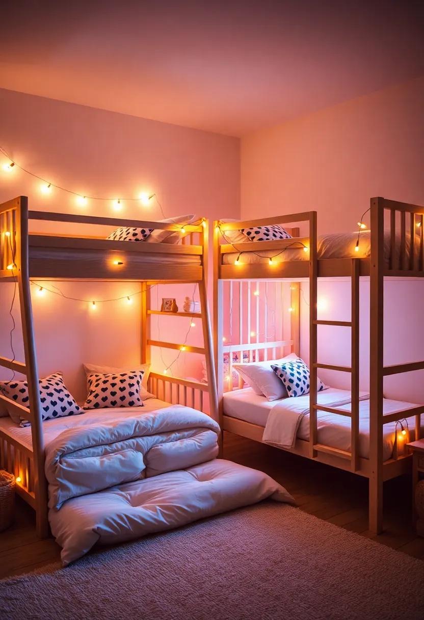 string⁣ Lights Magic:⁤ Adorn ​the beds with string ‍lights to create a warm and inviting glow, perfect for late-night chats ⁢and storytime