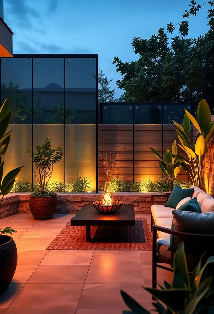 Glass Panels with Embedded LED Lights Casting a‍ Soft⁤ Glow Around a contemporary Garden ⁤Terrace