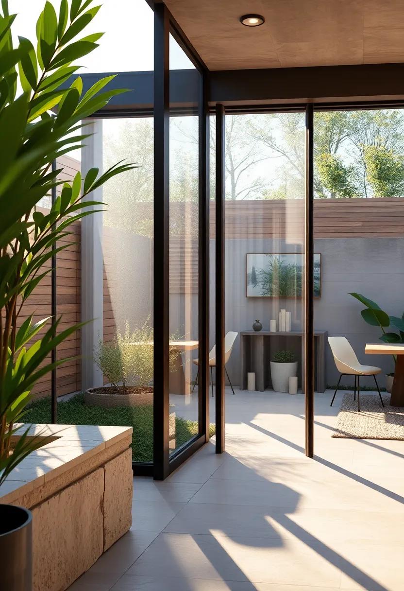 Minimalist ​Garden ⁤Spaces Enhanced by Slim Frameless Glass‌ Panels Reflecting ⁢Soft Morning Light
