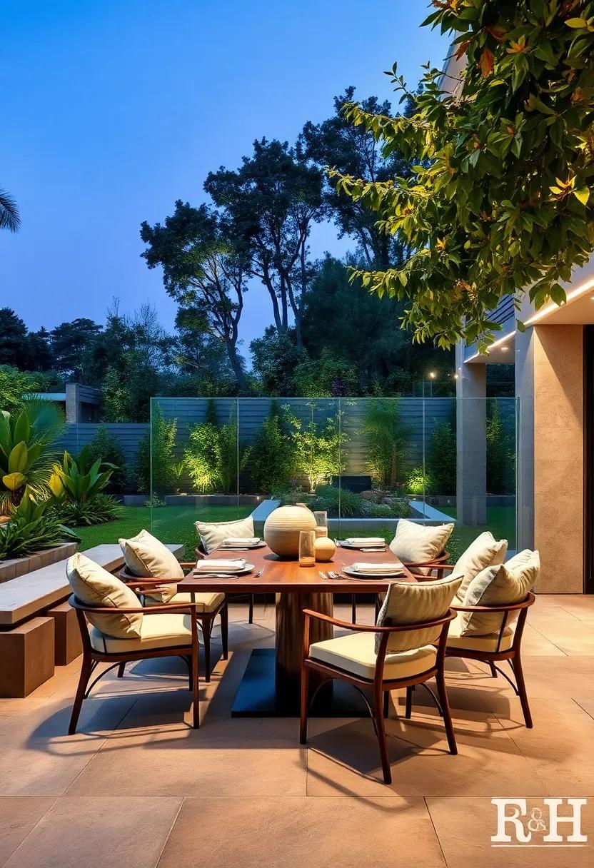 Transparent fencing Creating⁢ Visual Continuity Between an Outdoor Dining Area and garden Oasis