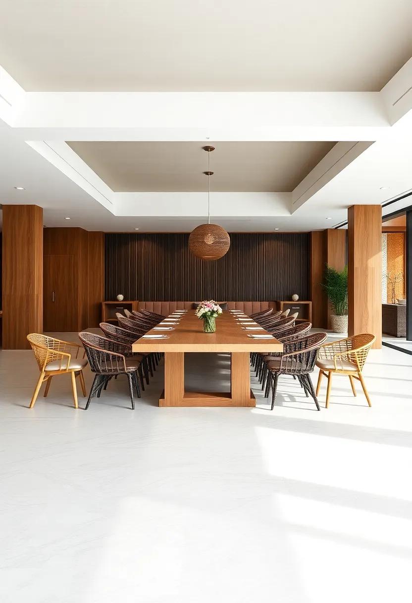The Inviting Communal Table: Experience a dining area that embraces the‌ communal spirit with ‌long ‌wooden ⁤tables‌ surrounded by a ​mix ⁤of‌ global ​chairs, encouraging shared meals and stories