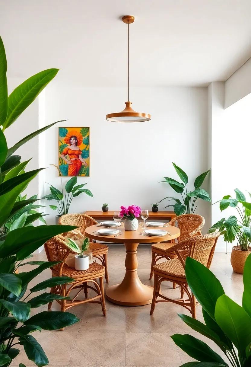 Luxe Tropical Escape: Picture a dining haven⁣ featuring lush tropical plants, rattan furniture, and colorful South american artwork⁢ that invigorates the senses