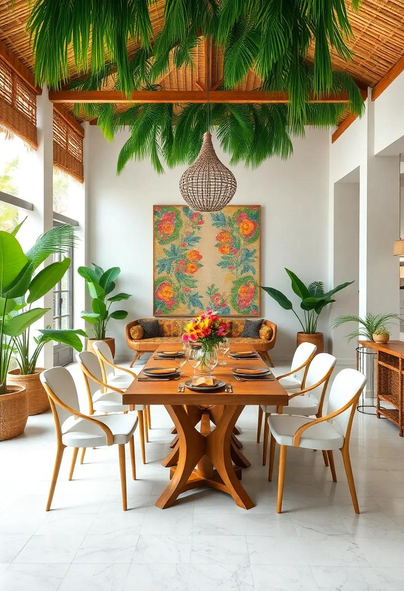 Tropical ⁤Paradise: Step inside a⁣ dining area adorned with bamboo furniture and ⁤colorful Latin American ‍textiles, evoking a⁤ joyful, sun-soaked ambiance