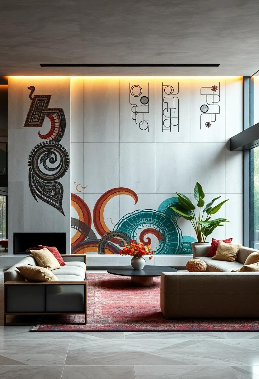 Contemporary ⁢Fusion ⁢of Maori Tattoo Curves and Venetian‌ Glass Mosaic Fragments Illuminating Cultural Dialogue