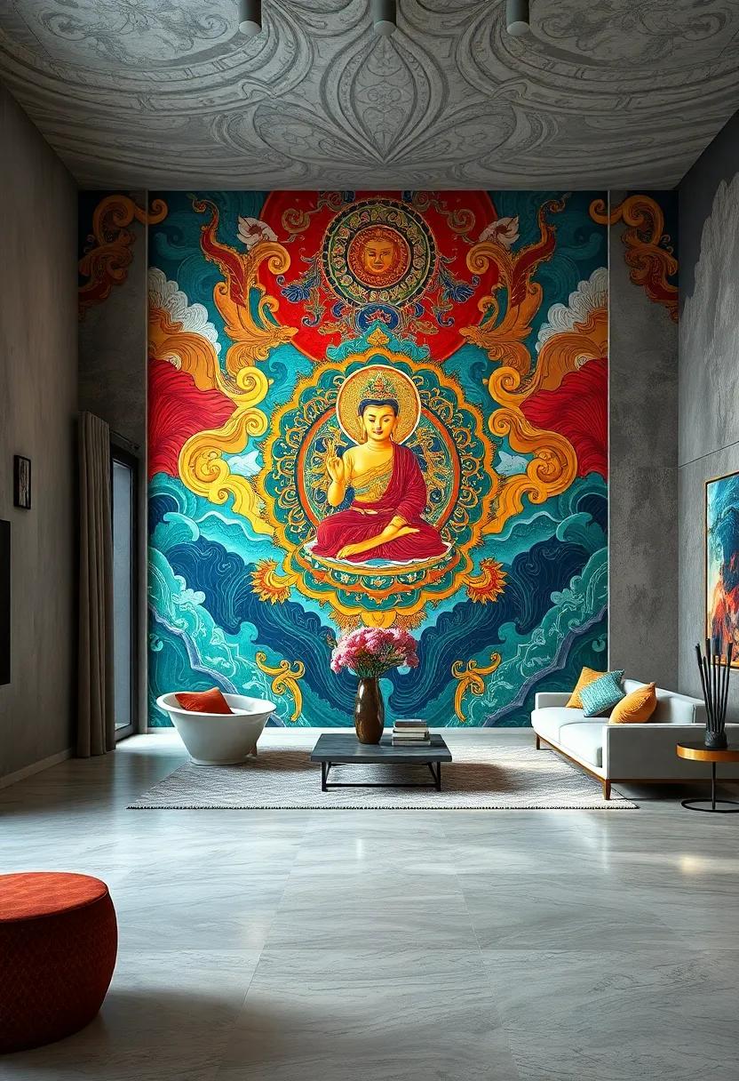 Transcendent ‍Layers of Tibetan Thangka Paintings Combined with Art ‌Nouveau flourishes in Fluid⁣ Motion