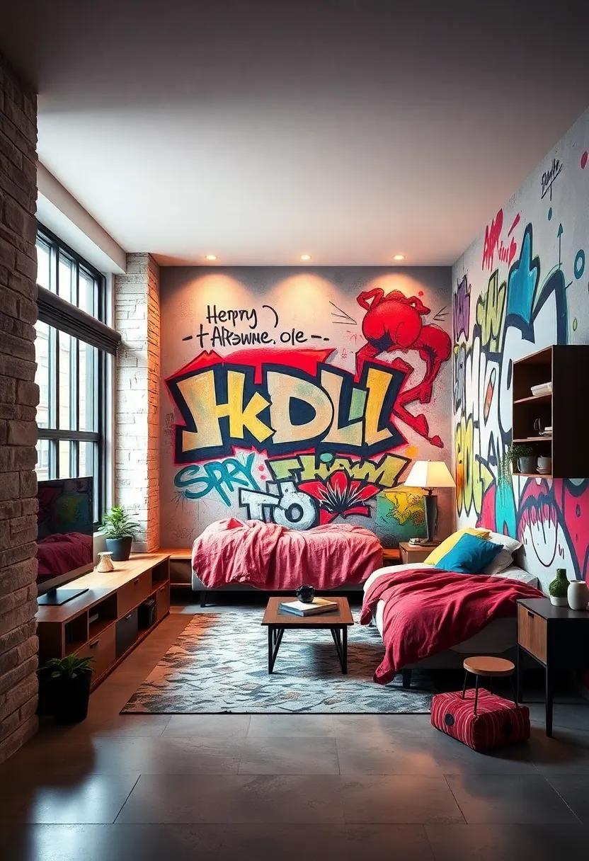 Create a⁢ graffiti mural featuring favorite quotes or song lyrics