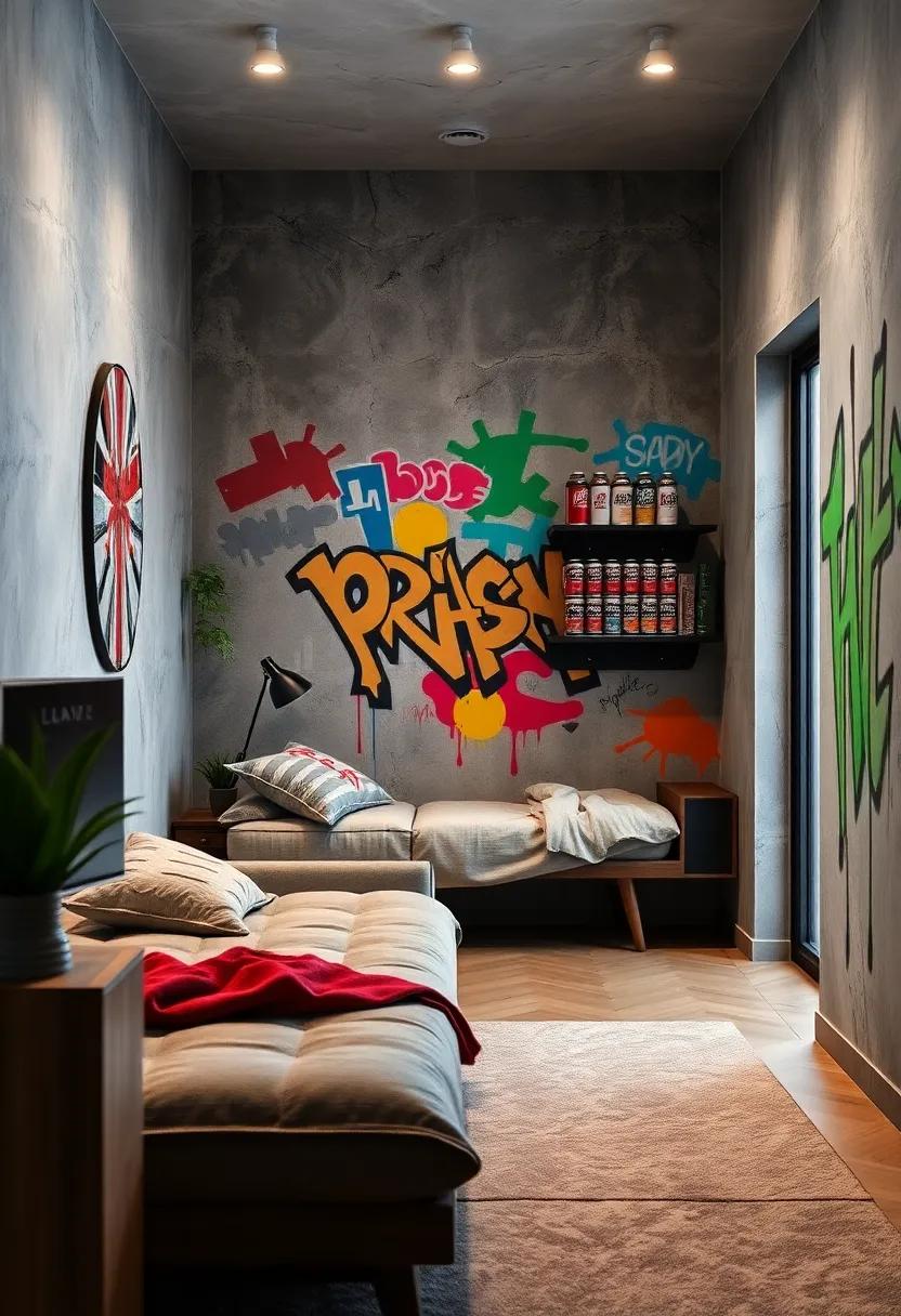 Create a corner dedicated to a spray paint display with faux cans