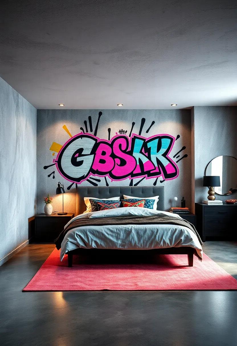 Custom graffiti name art​ above the bed for a personalized touch